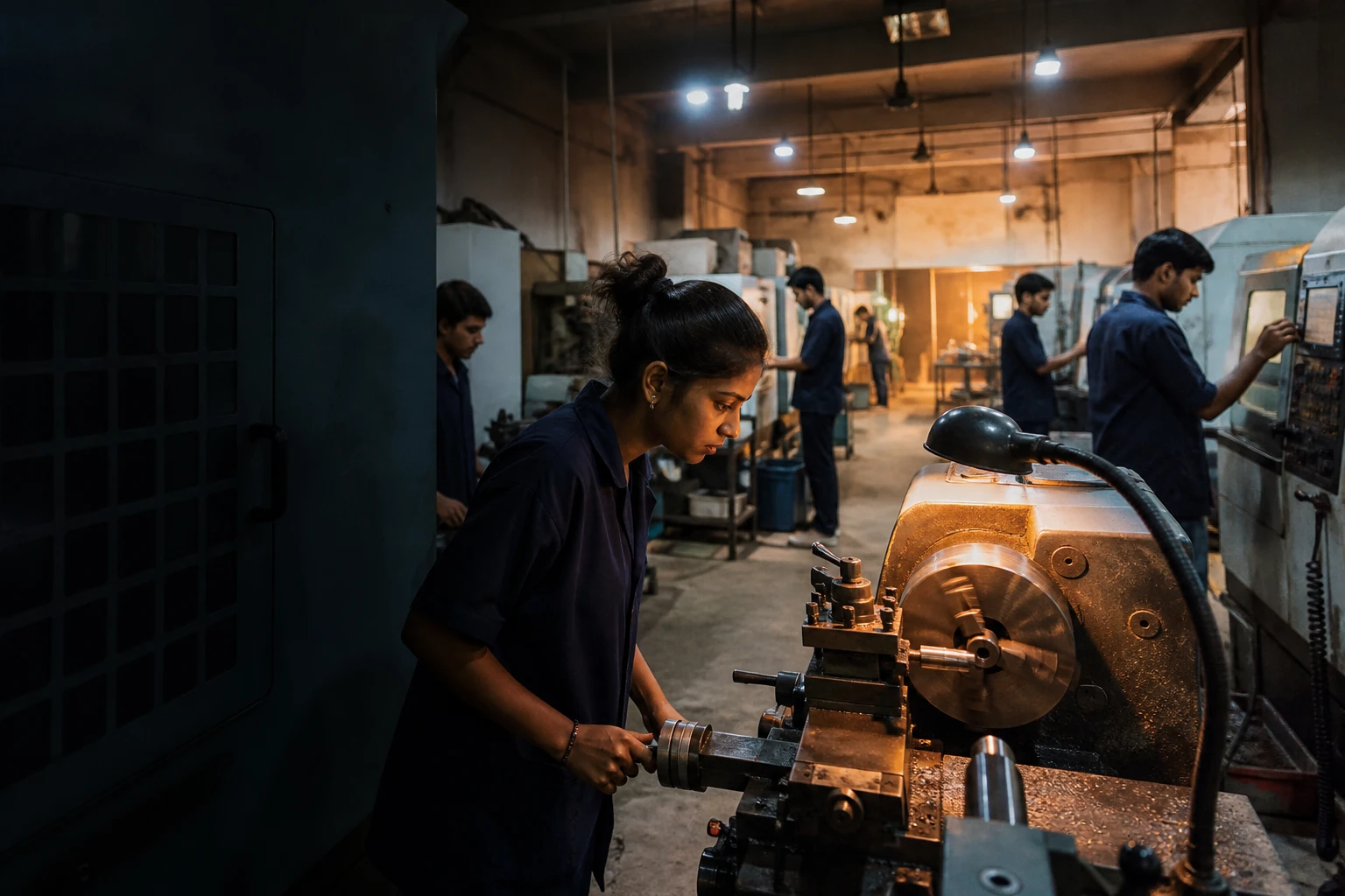 Trainees at work on a vocational workshop floor