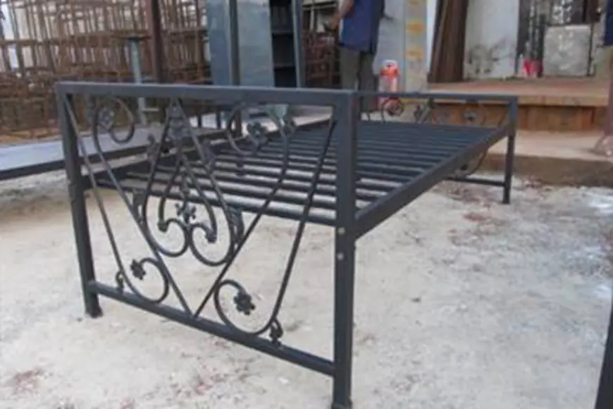 A fabricated steel bed frame produced in the welding workshop