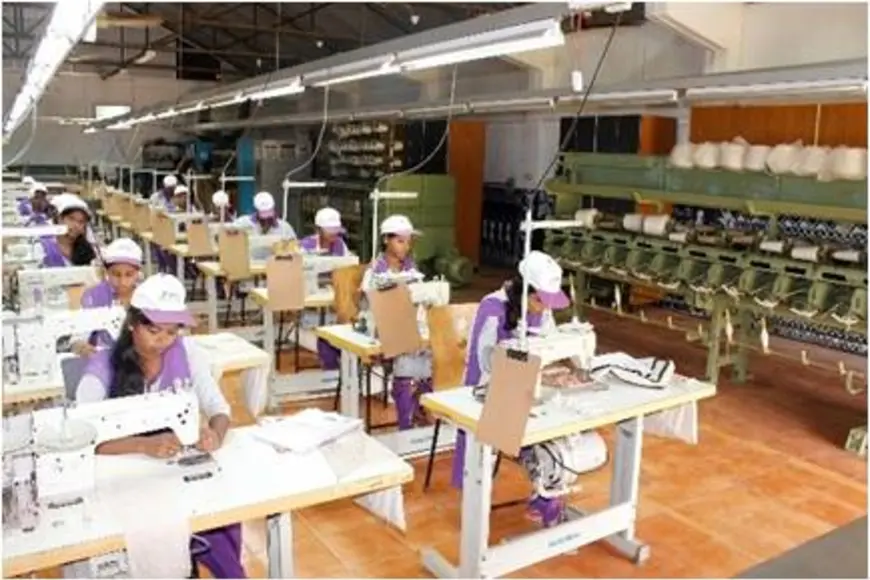 A live garment production line run by trainees