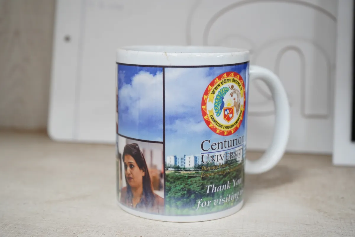 A printed mug produced in the printing laboratory