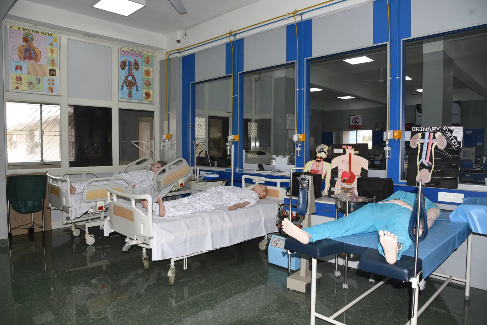 The emergency medicine technology lab, with hospital beds and training mannequins